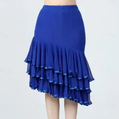 Latin Dance Ballroom Dance Skirts Ruffles Pure Color Splicing Women's Performance Training High Polyester Tulle