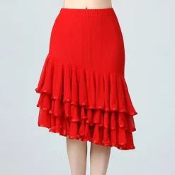 Latin Dance Ballroom Dance Skirts Ruffles Pure Color Splicing Women's Performance Training High Polyester Tulle