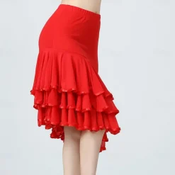 Latin Dance Ballroom Dance Skirts Ruffles Pure Color Splicing Women's Performance Training High Polyester Tulle
