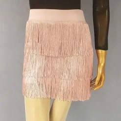 Latin Dance Ballroom Dance Skirts Tassel Pure Color Splicing Women's Performance Training High Milk Fiber