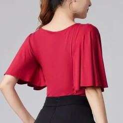 Latin Dance Ballroom Dance Top Ruffles Pure Color Splicing Women's Performance Training Short Sleeve High Modal