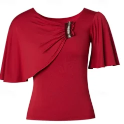 Latin Dance Ballroom Dance Top Ruffles Pure Color Splicing Women's Performance Training Short Sleeve High Modal