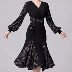 Latin Dance Ballroom Dance Dress Splicing Women's Performance Daily Wear Long Sleeve Crystal Cotton