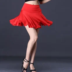 Latin Dance Ballroom Dance Skirts Printing Pleats Pure Color Women's Performance Training High Milk Fiber