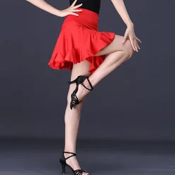 Latin Dance Ballroom Dance Skirts Printing Pleats Pure Color Women's Performance Training High Milk Fiber