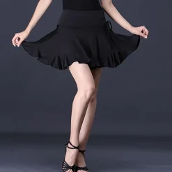Latin Dance Ballroom Dance Skirts Printing Pleats Pure Color Women's Performance Training High Milk Fiber