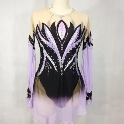 Latin Dance Ballroom Dance Gymnastics Dress Glitter Acrylic Jewels Splicing Women's Girls' Performance Party Long Sleeve Natural Elastic Mesh Elastane