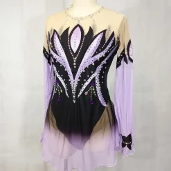 Latin Dance Ballroom Dance Gymnastics Dress Glitter Acrylic Jewels Splicing Women's Girls' Performance Party Long Sleeve Natural Elastic Mesh Elastane