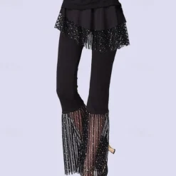 Latin Dance Ballroom Dance Pants Ruffles Pure Color Splicing Women's Performance Training High Spandex