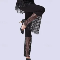 Latin Dance Ballroom Dance Pants Ruffles Pure Color Splicing Women's Performance Training High Spandex