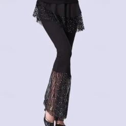 Latin Dance Ballroom Dance Pants Ruffles Pure Color Splicing Women's Performance Training High Spandex