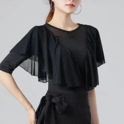 Latin Dance Ballroom Dance Top Ruffles Pure Color Splicing Women's Performance Training Half Sleeve High Cotton Blend