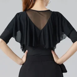 Latin Dance Ballroom Dance Top Ruffles Pure Color Splicing Women's Performance Training Half Sleeve High Cotton Blend