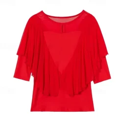 Latin Dance Ballroom Dance Top Ruffles Pure Color Splicing Women's Performance Training Half Sleeve High Cotton Blend
