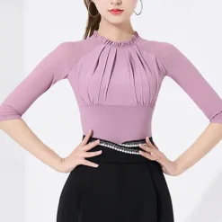 Latin Dance Ballroom Dance Leotard / Onesie Pure Color Splicing Tulle Women's Performance Training Half Sleeve High Polyester