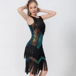 Latin Dance Dance Costumes Exotic Dancewear Dress Tassel Pure Color Splicing Women's Performance Training Sleeveless High Polyester Sequined