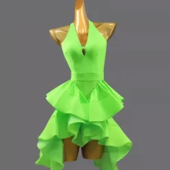 Latin Dance Dance Costumes Dress Ruffles Pure Color Splicing Women's Performance Training Sleeveless Chinlon Spandex