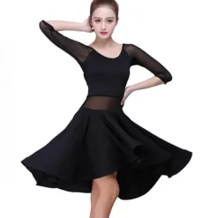 Latin Dance Dress Leopard Print Solid Splicing Women's Training Performance Half Sleeve High Spandex