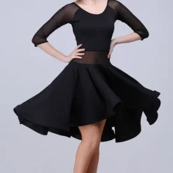 Latin Dance Dress Leopard Print Solid Splicing Women's Training Performance Half Sleeve High Spandex