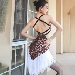 Latin Dance Dress Printing Tassel Splicing Women's Performance Training Sleeveless Crystal Cotton