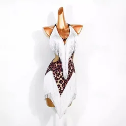 Latin Dance Dress Printing Tassel Splicing Women's Performance Training Sleeveless Crystal Cotton