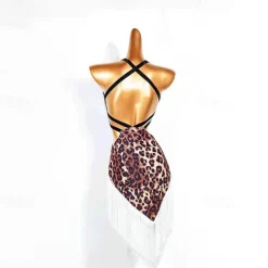 Latin Dance Dress Printing Tassel Splicing Women's Performance Training Sleeveless Crystal Cotton