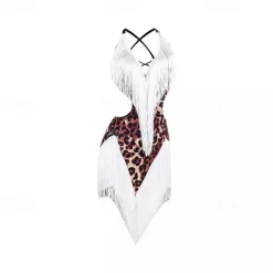 Latin Dance Dress Printing Tassel Splicing Women's Performance Training Sleeveless Crystal Cotton