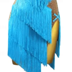 Latin Dance Dress Rhinestone Tassel Women's Girls' Performance Training Sleeveless High Spandex