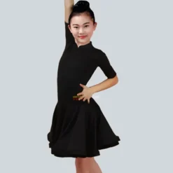 Latin Dance Dress Ruching Girls' Performance Half Sleeve Spandex