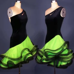 Latin Dance Dress Ruffles Split Joint Women's Performance Practise Sleeveless Spandex Organza