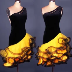 Latin Dance Dress Ruffles Split Joint Women's Performance Practise Sleeveless Spandex Organza