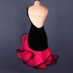 Latin Dance Dress Ruffles Split Joint Women's Performance Practise Sleeveless Spandex Organza