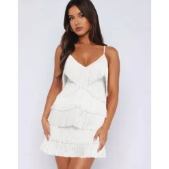 Latin Dance Dress Tassel Pure Color Women's Performance Party Sleeveless High Terylene