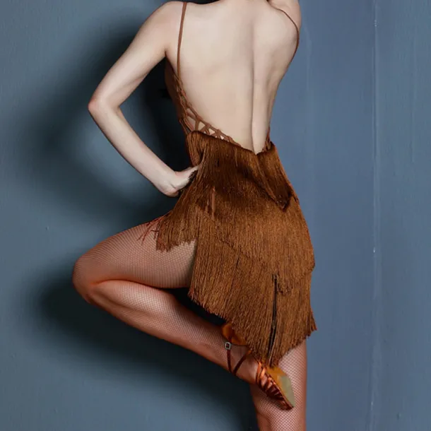 Latin Dance Exotic Dancewear Latin Salsa Dance Dress Fringed Tassel Women's Performance Daily Wear Sleeveless Chinlon