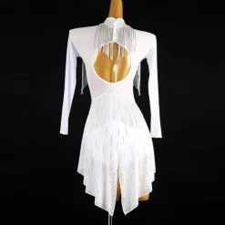 Latin Dance Exotic Dancewear Dress Tassel Crystals / Rhinestones Women's Performance Daily Wear Long Sleeve Spandex