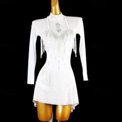 Latin Dance Exotic Dancewear Dress Tassel Crystals / Rhinestones Women's Performance Daily Wear Long Sleeve Spandex