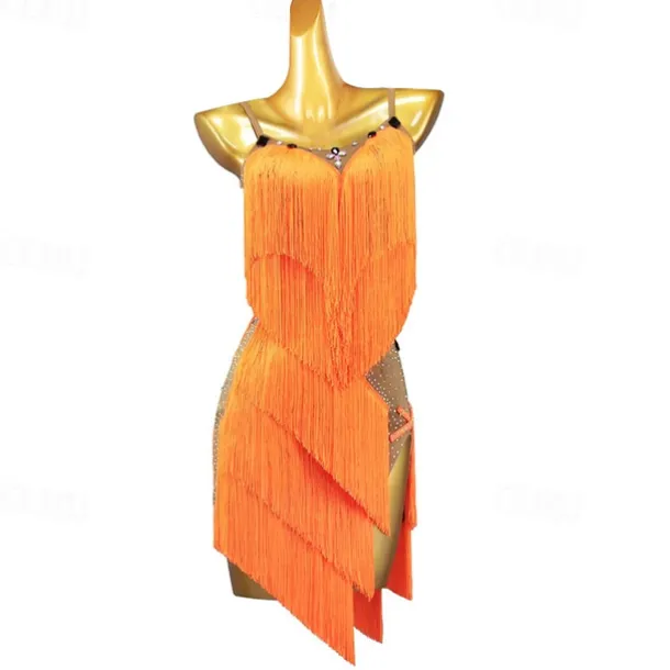 Latin Dance Exotic Dancewear Latin Salsa Dance Dress Tassel Women's Performance Daily Wear Sleeveless Spandex