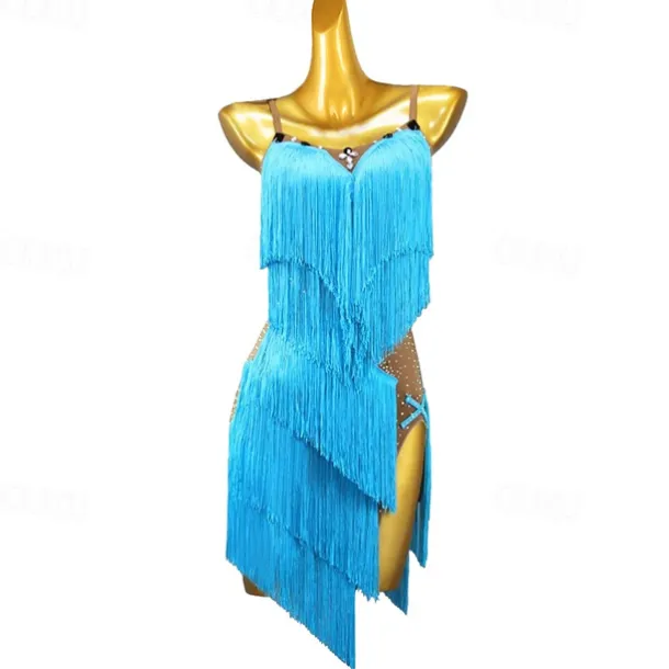 Latin Dance Exotic Dancewear Latin Salsa Dance Dress Tassel Women's Performance Daily Wear Sleeveless Spandex
