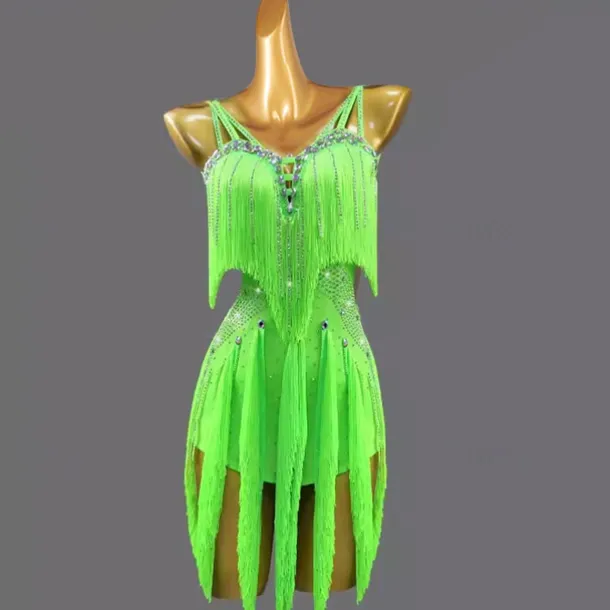 Latin Dance Exotic Dancewear Dress Tassel Crystals / Rhinestones Women's Performance Daily Wear Sleeveless Spandex