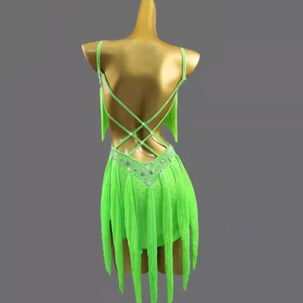 Latin Dance Exotic Dancewear Dress Tassel Crystals / Rhinestones Women's Performance Daily Wear Sleeveless Spandex