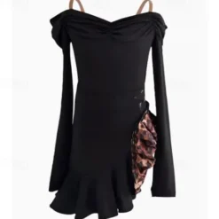 Latin Dance Kids' Dancewear Latin Salsa Dance Skirts Splicing Girls' Performance Daily Wear Long Sleeve High Spandex