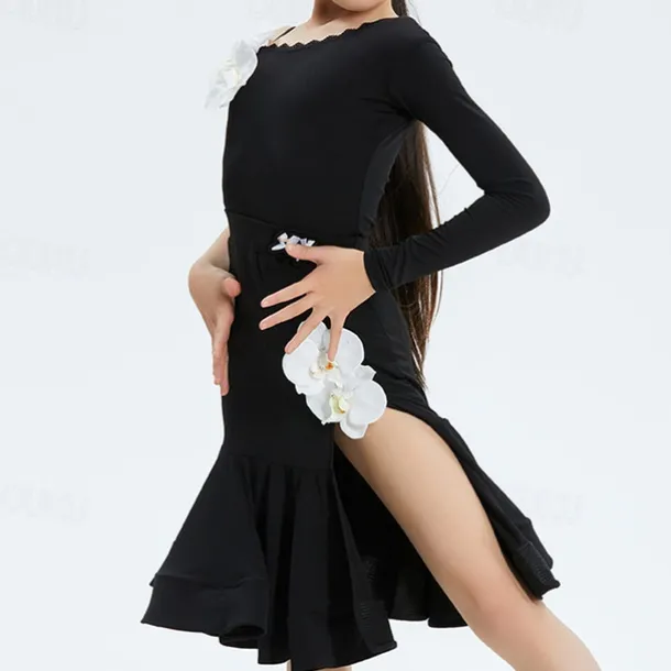 Latin Dance Kids' Dancewear Skirts Floral Print Girls' Performance Daily Wear Long Sleeve Natural Spandex