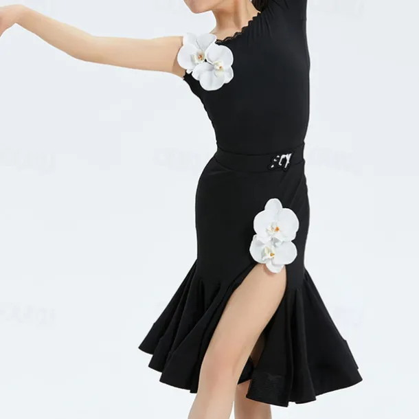 Latin Dance Kids' Dancewear Skirts Floral Print Girls' Performance Daily Wear Long Sleeve Natural Spandex