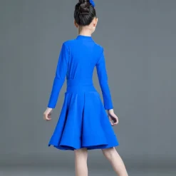 Latin Dance Kids' Dancewear Dress Pure Color Splicing Girls' Performance Training Long Sleeve High Polyester