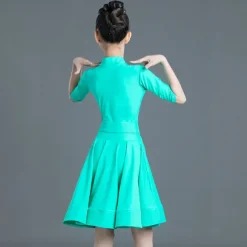 Latin Dance Kids' Dancewear Dress Pure Color Splicing Girls' Performance Training Half Sleeve High Polyester