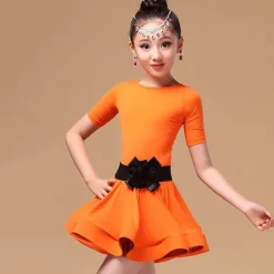 Latin Dance Kids' Dancewear Dress Sash / Ribbon Cascading Ruffles Girls' Training Performance Short Sleeve Spandex Pleuche Polyester