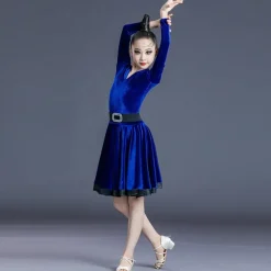Latin Dance Kids' Dancewear Dress Leopard Print Printing Pure Color Girls' Performance Training Long Sleeve High Polyester