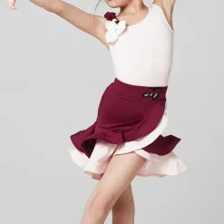 Latin Dance Kids' Dancewear Dress Petal Ruffles Girls' Performance Sleeveless Natural Elastane