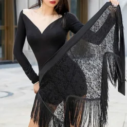 Latin Dance Skirts Lace Tassel Ruching Women's Performance Training High Polyester