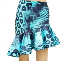 Latin Dance Skirts Printing Ruching Women's Performance Training High Polyester